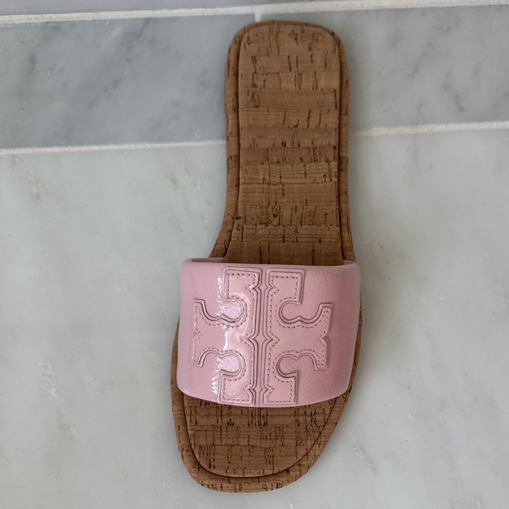 Tory Burch Pink Cork Slide Sandals with Logo - Picture 5 of 5